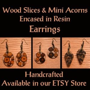 Wood Slices & Mini Acorns Encased in Resin Earrings - Handcrafted